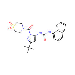 CC(C)(C)c1cc(NC(=O)Nc2cccc3ccccc23)n(C(=O)N2CCS(=O)(=O)CC2)n1 ZINC000035974321