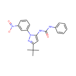 CC(C)(C)c1cc(NC(=O)Nc2ccccc2)n(-c2cccc([N+](=O)[O-])c2)n1 ZINC000045322199