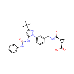 CC(C)(C)c1cc(NC(=O)Nc2ccccc2)n(-c2cccc(CNC(=O)[C@H]3C[C@H]3C(=O)O)c2)n1 ZINC000058511253