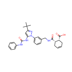 CC(C)(C)c1cc(NC(=O)Nc2ccccc2)n(-c2cccc(CNC(=O)[C@H]3CC=CC[C@H]3C(=O)O)c2)n1 ZINC000058506475