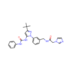 CC(C)(C)c1cc(NC(=O)Nc2ccccc2)n(-c2cccc(CNC(=O)Cn3ccnc3)c2)n1 ZINC000058582315