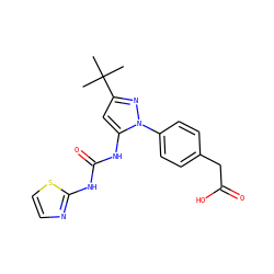 CC(C)(C)c1cc(NC(=O)Nc2nccs2)n(-c2ccc(CC(=O)O)cc2)n1 ZINC000066156453