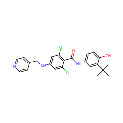 CC(C)(C)c1cc(NC(=O)c2c(Cl)cc(NCc3ccncc3)cc2Cl)ccc1O ZINC000473111302