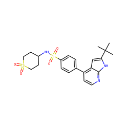 CC(C)(C)c1cc2c(-c3ccc(S(=O)(=O)NC4CCS(=O)(=O)CC4)cc3)ccnc2[nH]1 ZINC000095554429