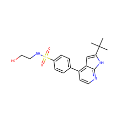 CC(C)(C)c1cc2c(-c3ccc(S(=O)(=O)NCCO)cc3)ccnc2[nH]1 ZINC000095553253