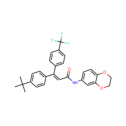 CC(C)(C)c1ccc(/C(=C/C(=O)Nc2ccc3c(c2)OCCO3)c2ccc(C(F)(F)F)cc2)cc1 ZINC000013606890