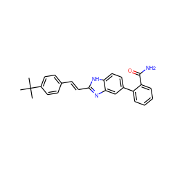 CC(C)(C)c1ccc(/C=C/c2nc3cc(-c4ccccc4C(N)=O)ccc3[nH]2)cc1 ZINC000117145634