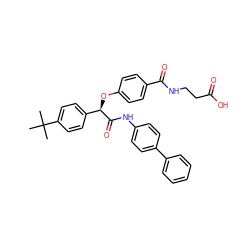 CC(C)(C)c1ccc([C@@H](Oc2ccc(C(=O)NCCC(=O)O)cc2)C(=O)Nc2ccc(-c3ccccc3)cc2)cc1 ZINC000026168102