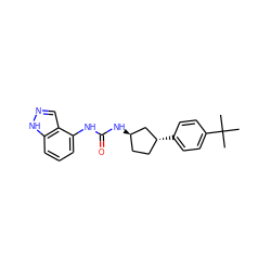 CC(C)(C)c1ccc([C@@H]2CC[C@@H](NC(=O)Nc3cccc4[nH]ncc34)C2)cc1 ZINC000169704888