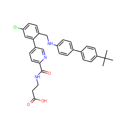 CC(C)(C)c1ccc(-c2ccc(NCc3ccc(Cl)cc3-c3ccc(C(=O)NCCC(=O)O)nc3)cc2)cc1 ZINC000148671726