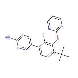 CC(C)(C)c1ccc(-c2cnc(N)nc2)c(F)c1Oc1ncccn1 ZINC000224553945