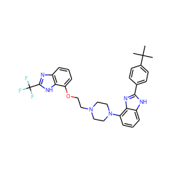 CC(C)(C)c1ccc(-c2nc3c(N4CCN(CCOc5cccc6nc(C(F)(F)F)[nH]c56)CC4)cccc3[nH]2)cc1 ZINC000044306119