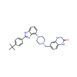 CC(C)(C)c1ccc(-c2nc3c(N4CCN(Cc5ccc6c(c5)NCC(=O)N6)CC4)cccc3[nH]2)cc1 ZINC000040404969