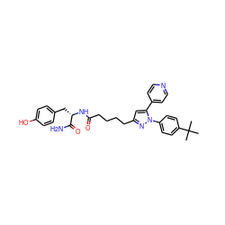 CC(C)(C)c1ccc(-n2nc(CCCCC(=O)N[C@@H](Cc3ccc(O)cc3)C(N)=O)cc2-c2ccncc2)cc1 ZINC000028900734