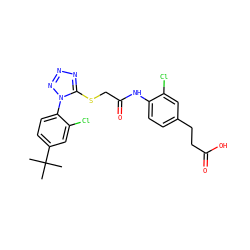 CC(C)(C)c1ccc(-n2nnnc2SCC(=O)Nc2ccc(CCC(=O)O)cc2Cl)c(Cl)c1 ZINC000028823594