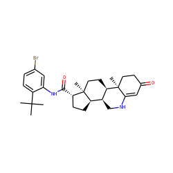 CC(C)(C)c1ccc(Br)cc1NC(=O)[C@H]1CC[C@@H]2[C@@H]3CNC4=CC(=O)CC[C@]4(C)[C@@H]3CC[C@]12C ZINC000026577664