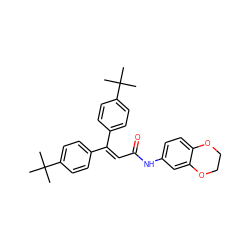 CC(C)(C)c1ccc(C(=CC(=O)Nc2ccc3c(c2)OCCO3)c2ccc(C(C)(C)C)cc2)cc1 ZINC000013606893