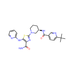 CC(C)(C)c1ccc(C(=O)N[C@@H]2CCCN(c3nc(C(N)=O)c(Nc4ccccn4)s3)C2)cn1 ZINC000217582215