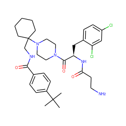 CC(C)(C)c1ccc(C(=O)NCC2(N3CCN(C(=O)[C@@H](Cc4ccc(Cl)cc4Cl)NC(=O)CCN)CC3)CCCCC2)cc1 ZINC000028463971