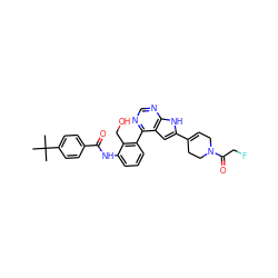 CC(C)(C)c1ccc(C(=O)Nc2cccc(-c3ncnc4[nH]c(C5=CCN(C(=O)CF)CC5)cc34)c2CO)cc1 ZINC000142902462