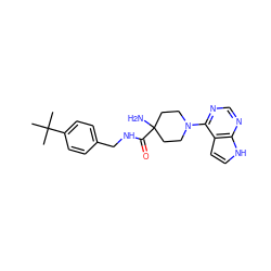 CC(C)(C)c1ccc(CNC(=O)C2(N)CCN(c3ncnc4[nH]ccc34)CC2)cc1 ZINC000084523537