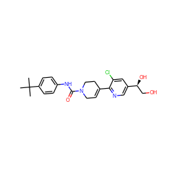 CC(C)(C)c1ccc(NC(=O)N2CC=C(c3ncc([C@@H](O)CO)cc3Cl)CC2)cc1 ZINC000138793916