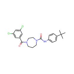 CC(C)(C)c1ccc(NC(=O)N2CCCN(C(=O)c3cc(Cl)cc(Cl)c3)CC2)cc1 ZINC000071317831