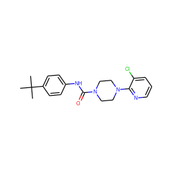 CC(C)(C)c1ccc(NC(=O)N2CCN(c3ncccc3Cl)CC2)cc1 ZINC000027109670