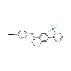 CC(C)(C)c1ccc(Nc2ncnc3cc(-c4ncccc4C(F)(F)F)ccc23)cc1 ZINC000136547496