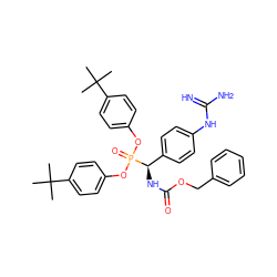 CC(C)(C)c1ccc(OP(=O)(Oc2ccc(C(C)(C)C)cc2)[C@H](NC(=O)OCc2ccccc2)c2ccc(NC(=N)N)cc2)cc1 ZINC000034633582