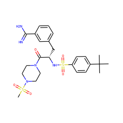 CC(C)(C)c1ccc(S(=O)(=O)N[C@@H](Cc2cccc(C(=N)N)c2)C(=O)N2CCN(S(C)(=O)=O)CC2)cc1 ZINC000003834117