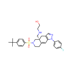 CC(C)(C)c1ccc(S(=O)(=O)N2CCC3=Cc4c(cnn4-c4ccc(F)cc4)C[C@]3(CNCCO)C2)cc1 ZINC000029127635