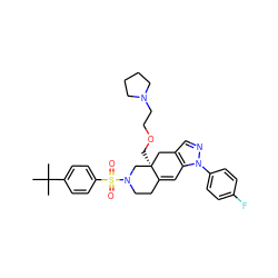 CC(C)(C)c1ccc(S(=O)(=O)N2CCC3=Cc4c(cnn4-c4ccc(F)cc4)C[C@]3(COCCN3CCCC3)C2)cc1 ZINC000029127804