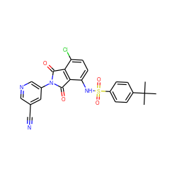 CC(C)(C)c1ccc(S(=O)(=O)Nc2ccc(Cl)c3c2C(=O)N(c2cncc(C#N)c2)C3=O)cc1 ZINC000653849899