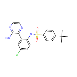 CC(C)(C)c1ccc(S(=O)(=O)Nc2ccc(Cl)cc2-c2nccnc2N)cc1 ZINC000474609867
