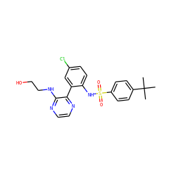 CC(C)(C)c1ccc(S(=O)(=O)Nc2ccc(Cl)cc2-c2nccnc2NCCO)cc1 ZINC000474609279