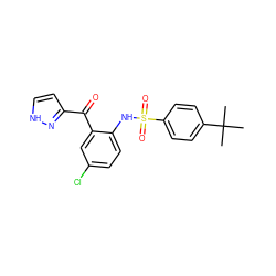 CC(C)(C)c1ccc(S(=O)(=O)Nc2ccc(Cl)cc2C(=O)c2cc[nH]n2)cc1 ZINC000113624139