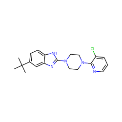 CC(C)(C)c1ccc2[nH]c(N3CCN(c4ncccc4Cl)CC3)nc2c1 ZINC000028347432