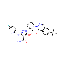 CC(C)(C)c1ccc2c(=O)n(-c3cccc(-n4cc(C(N)=O)c(Nc5ccc(F)cn5)n4)c3CO)ncc2c1 ZINC000143550251