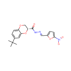 CC(C)(C)c1ccc2c(c1)O[C@@H](C(=O)N/N=C/c1ccc([N+](=O)[O-])o1)CO2 ZINC000001743502