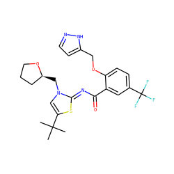 CC(C)(C)c1cn(C[C@H]2CCCO2)/c(=N/C(=O)c2cc(C(F)(F)F)ccc2OCc2ccn[nH]2)s1 ZINC000168042495