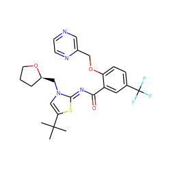 CC(C)(C)c1cn(C[C@H]2CCCO2)/c(=N/C(=O)c2cc(C(F)(F)F)ccc2OCc2cnccn2)s1 ZINC000141854236