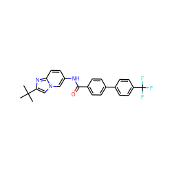 CC(C)(C)c1cn2cc(NC(=O)c3ccc(-c4ccc(C(F)(F)F)cc4)cc3)ccc2n1 ZINC000043019986