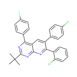 CC(C)(C)c1nc(-c2ccc(F)cc2)c2cc(-c3ccc(Cl)cc3)c(-c3ccccc3Cl)nc2n1 ZINC000040874924