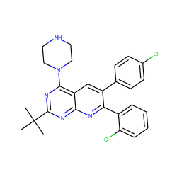 CC(C)(C)c1nc(N2CCNCC2)c2cc(-c3ccc(Cl)cc3)c(-c3ccccc3Cl)nc2n1 ZINC000040874926