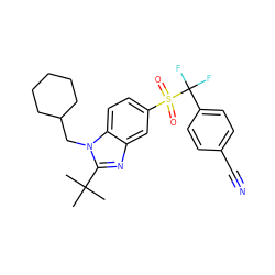 CC(C)(C)c1nc2cc(S(=O)(=O)C(F)(F)c3ccc(C#N)cc3)ccc2n1CC1CCCCC1 ZINC000029046304