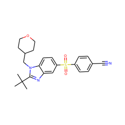 CC(C)(C)c1nc2cc(S(=O)(=O)c3ccc(C#N)cc3)ccc2n1CC1CCOCC1 ZINC000029048288