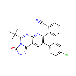 CC(C)(C)c1nc2nc(-c3ccccc3C#N)c(-c3ccc(Cl)cc3)cc2c2n[nH]c(=O)n12 ZINC000040394299