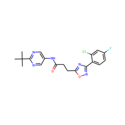 CC(C)(C)c1ncc(NC(=O)CCc2nc(-c3ccc(F)cc3Cl)no2)cn1 ZINC000040428853