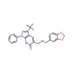 CC(C)(C)c1nn(-c2ccccc2)c2[nH]c(=O)c(CNCc3ccc4c(c3)OCO4)cc12 ZINC000008673117